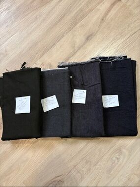 Stretch Denim remnant fabric bundle || black & green || 4 cuts of fabric